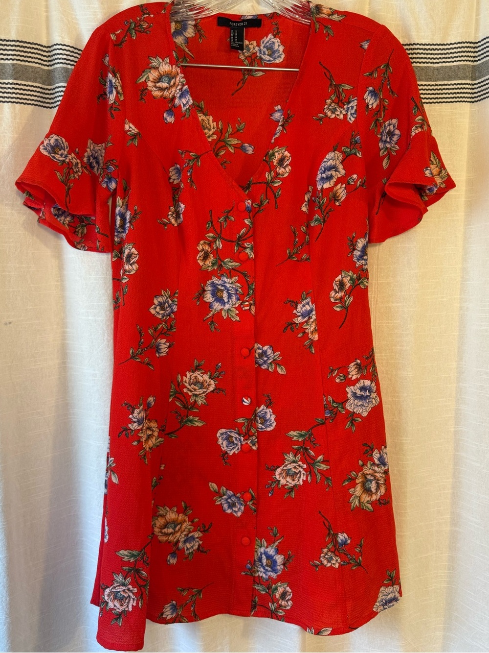 Forever 21 Red Floral V-Neck Dress